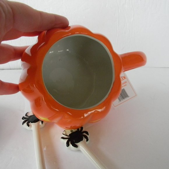 NWT Mr. Halloween JACK-O-LANTERN Ceramic Mug w/ Lid & Spoons - Picture 3 of 5